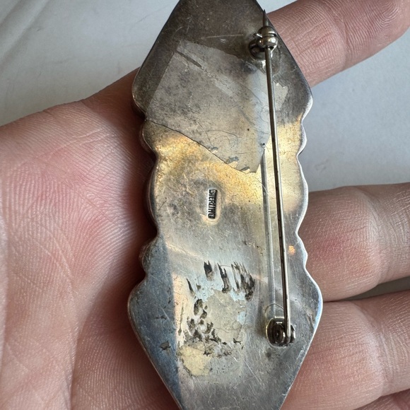 Elegant Sterling Silver Black Onyx and Green Abalone Pin brooch 22.9g - Picture 10 of 15